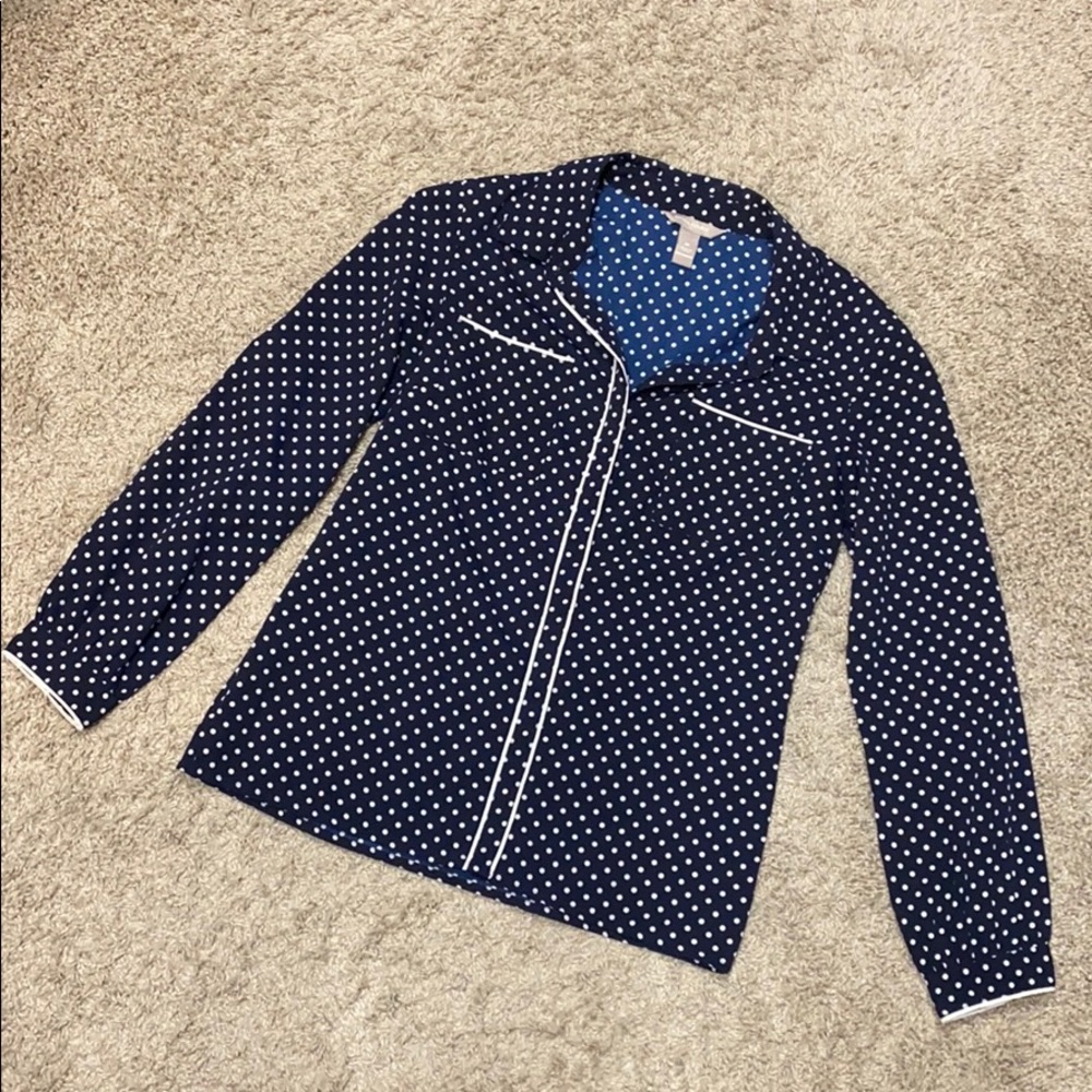 Banana Republic Navy w/Polka Dots Blouse Sz Med